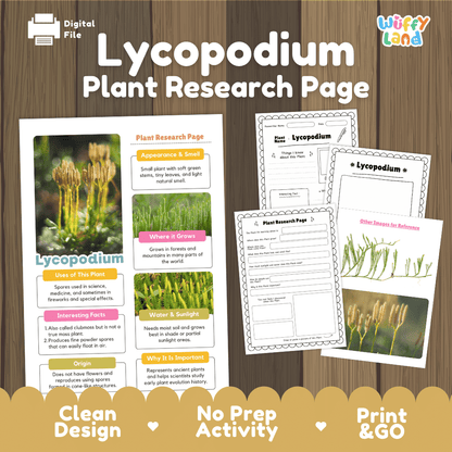 Lycopodium Plant Research Pages and Worksheets