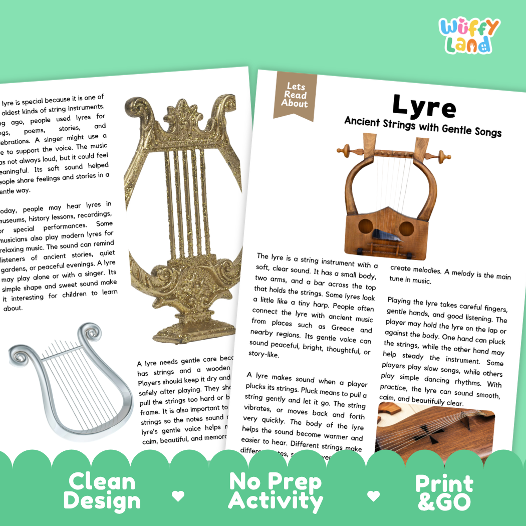 Teacher answer key page showing complete question solutions for Lyre music education reading comprehension practice