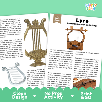 Teacher answer key page showing complete question solutions for Lyre music education reading comprehension practice