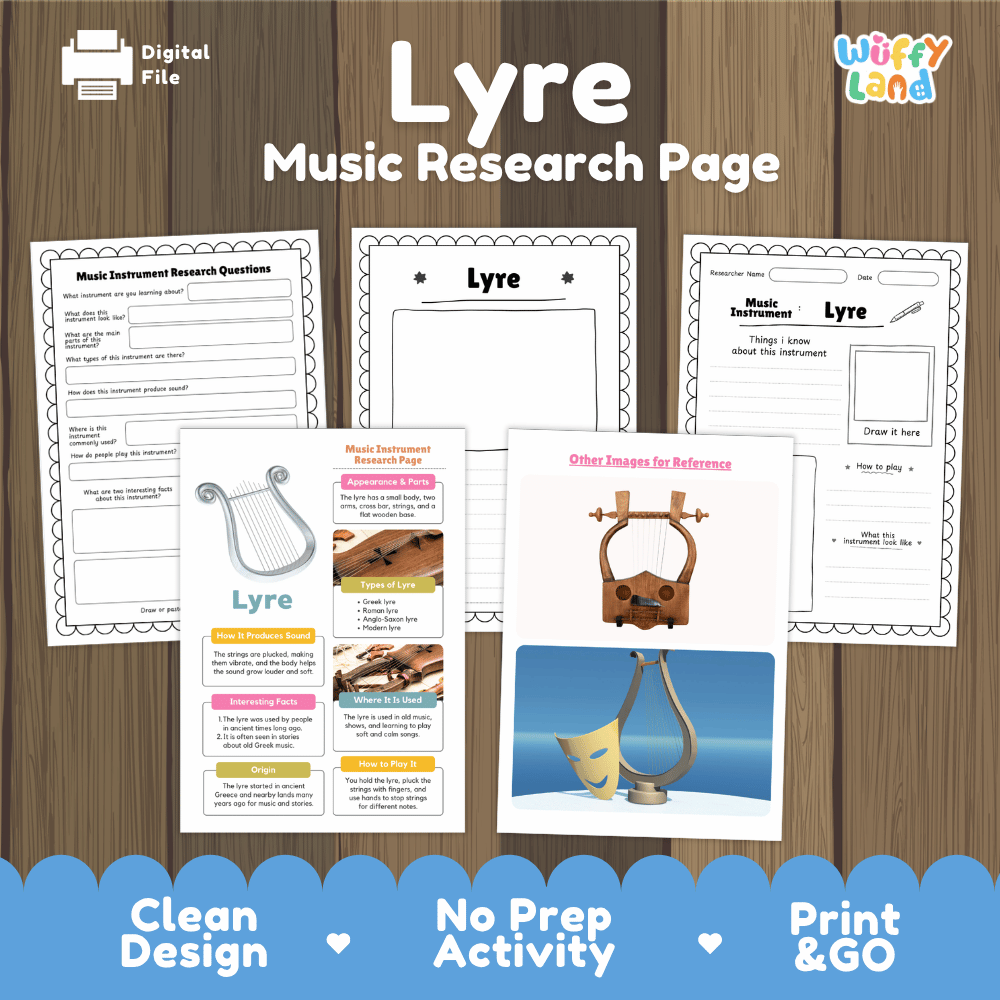 Lyre Music Research Page Worksheets and Fact Sheet