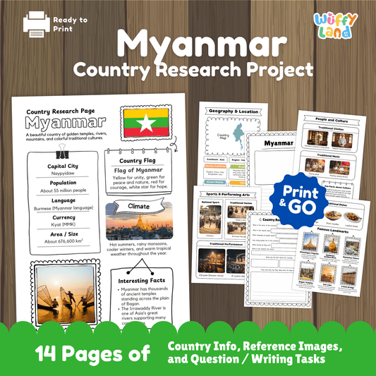 Myanmar Country Research Project | Southeast Asia Geography Worksheets Fact Page