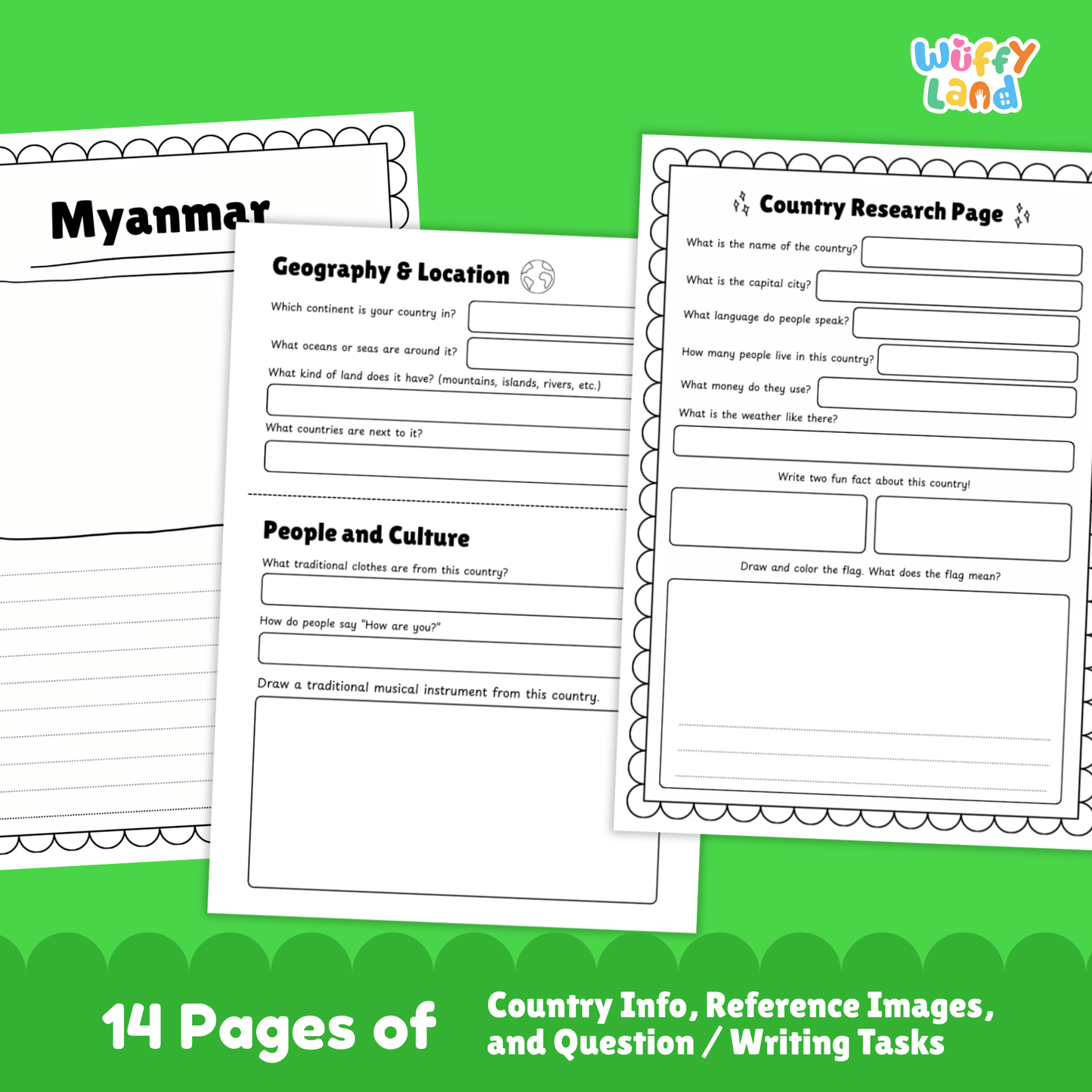 Myanmar Country Research Project | Southeast Asia Geography Worksheets Fact Page