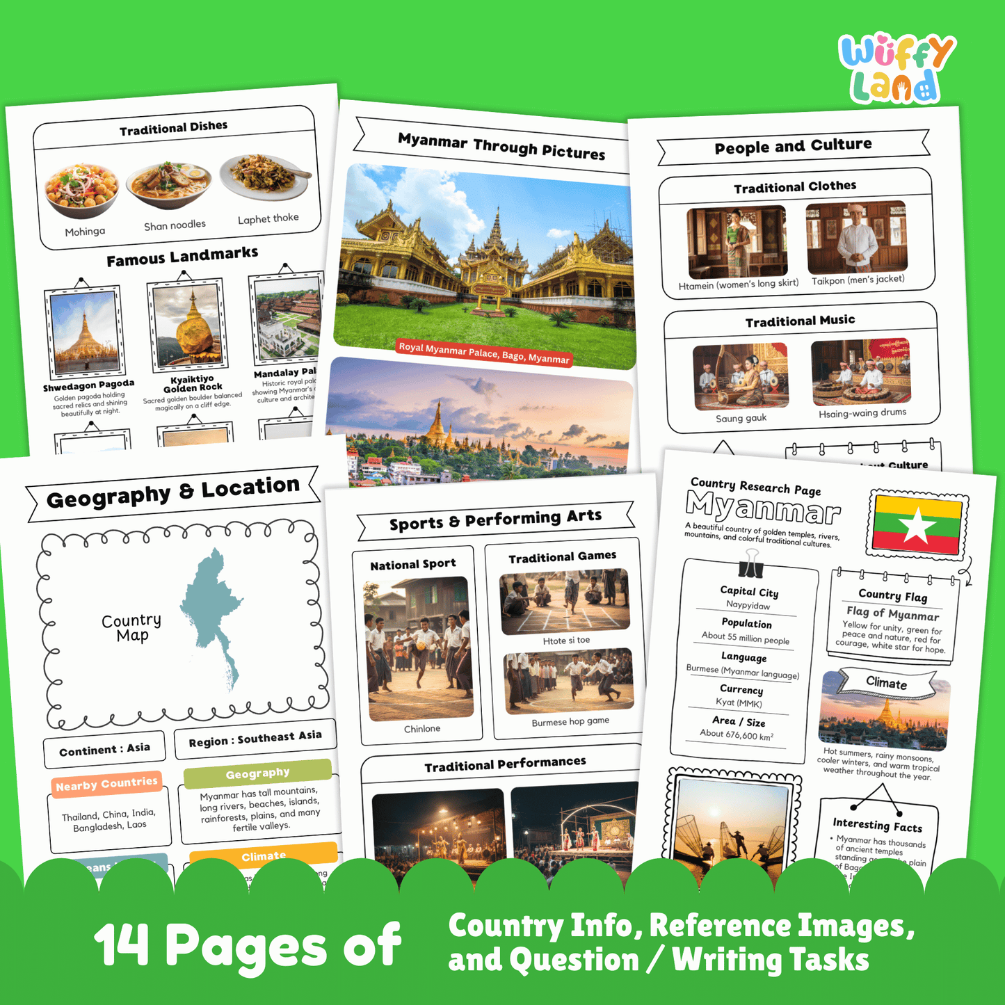 Myanmar Country Research Project | Southeast Asia Geography Worksheets Fact Page