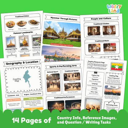 Myanmar Country Research Project | Southeast Asia Geography Worksheets Fact Page