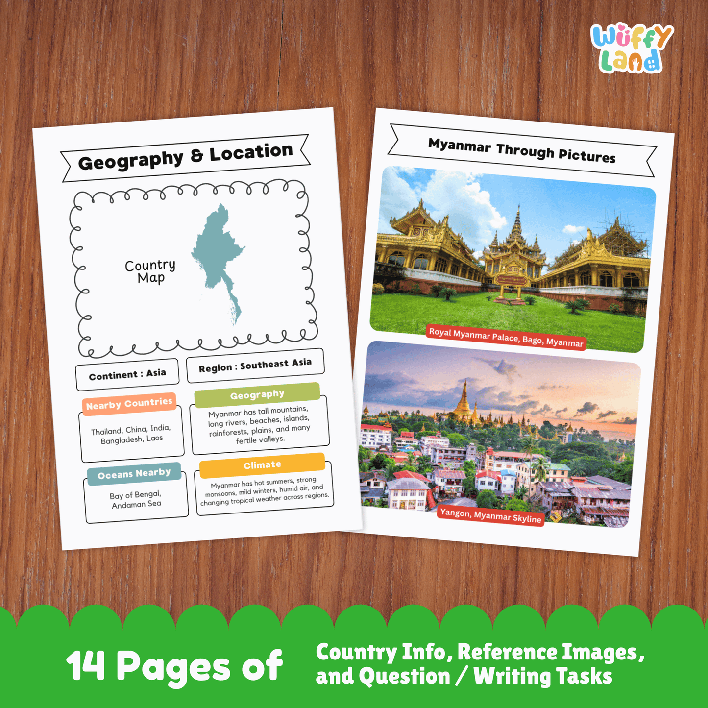 Myanmar Country Research Project | Southeast Asia Geography Worksheets Fact Page