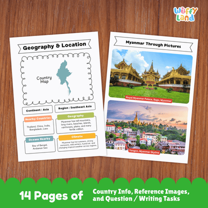 Myanmar Country Research Project | Southeast Asia Geography Worksheets Fact Page
