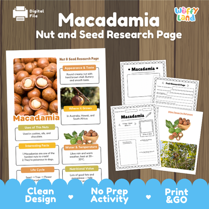 Macadamia Nut and Seed Research Page Worksheets Plant Science Activity