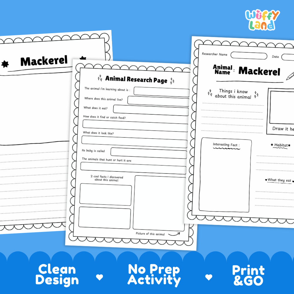Mackerel Animal Research Page Worksheets and Fact Sheet Activity