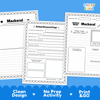 Mackerel Animal Research Page Worksheets and Fact Sheet Activity