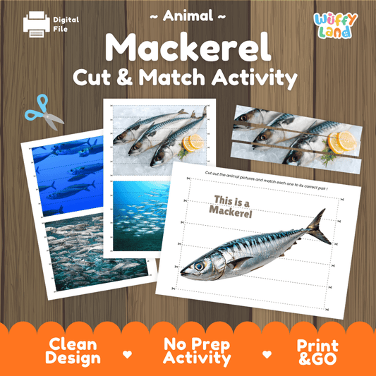 Mackerel Cut and Match Activity Worksheets | Ocean Fish Animal Puzzle Printables