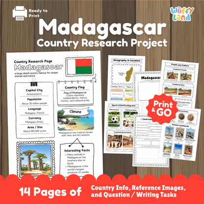 Madagascar Country Research Project | Geography Worksheets and Writing Tasks