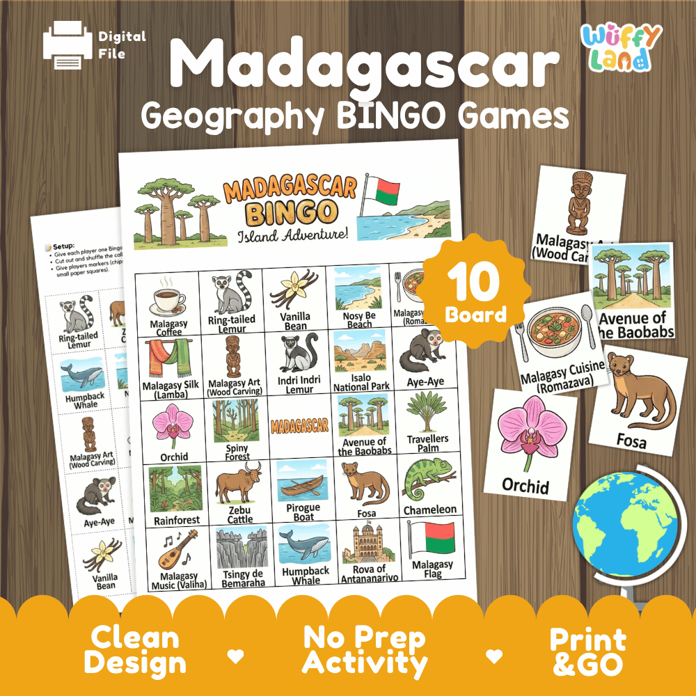 Madagascar Geography BINGO Games Printable Activity Boards
