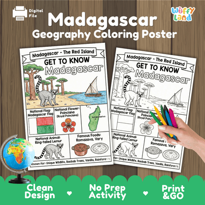 Madagascar Geography Coloring Poster and Fact Sheet Printable Worksheets