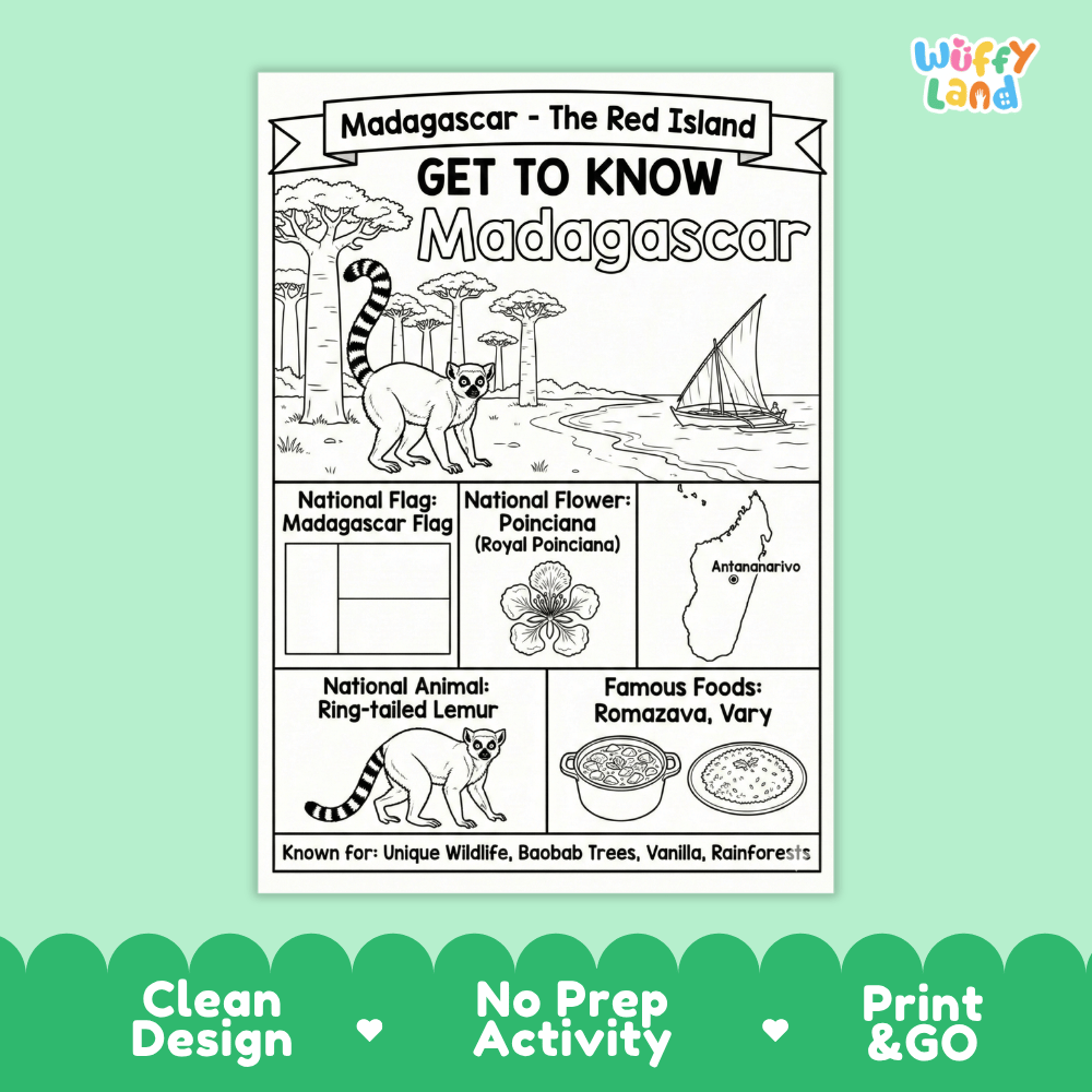 Madagascar Geography Coloring Poster and Fact Sheet Printable Worksheets