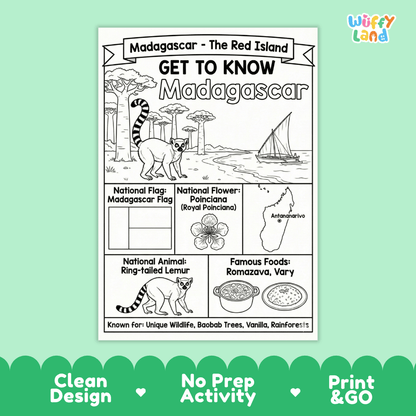 Madagascar Geography Coloring Poster and Fact Sheet Printable Worksheets