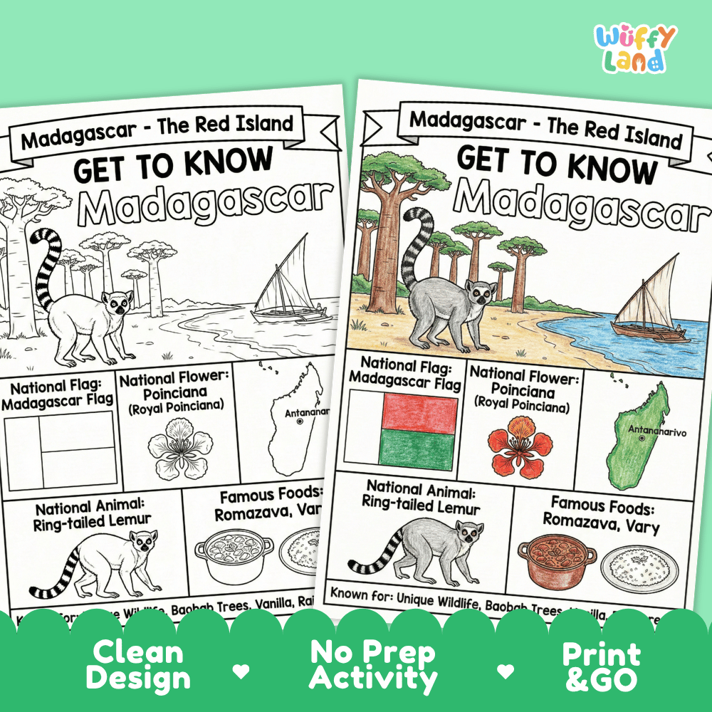 Madagascar Geography Coloring Poster and Fact Sheet Printable Worksheets