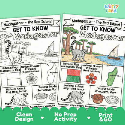 Madagascar Geography Coloring Poster and Fact Sheet Printable Worksheets