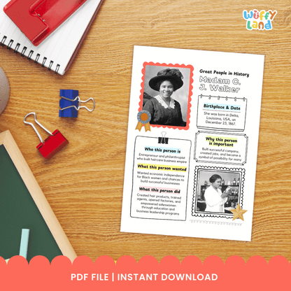 Madam C. J. Walker Famous People Research Page Worksheets and Biography Activity