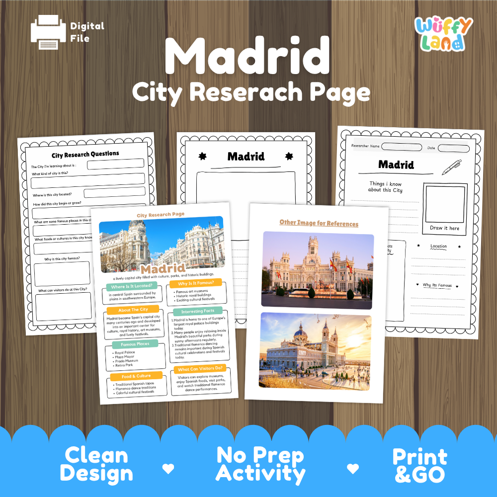 Madrid City Research Page Worksheets and Fact Sheet Activity