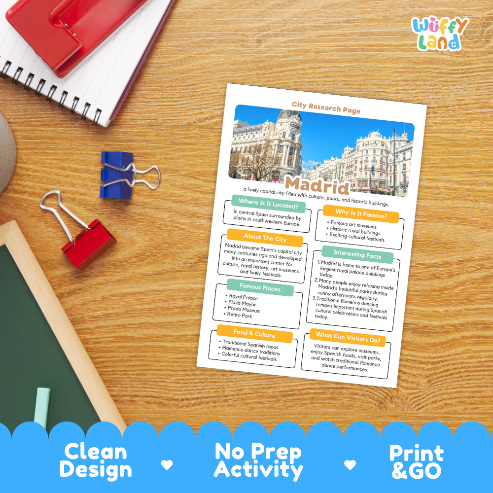 Madrid City Research Page Worksheets and Fact Sheet Activity