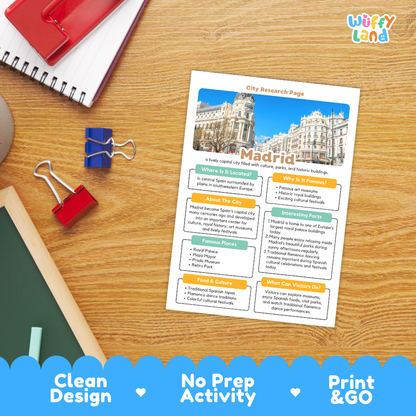 Madrid City Research Page Worksheets and Fact Sheet Activity