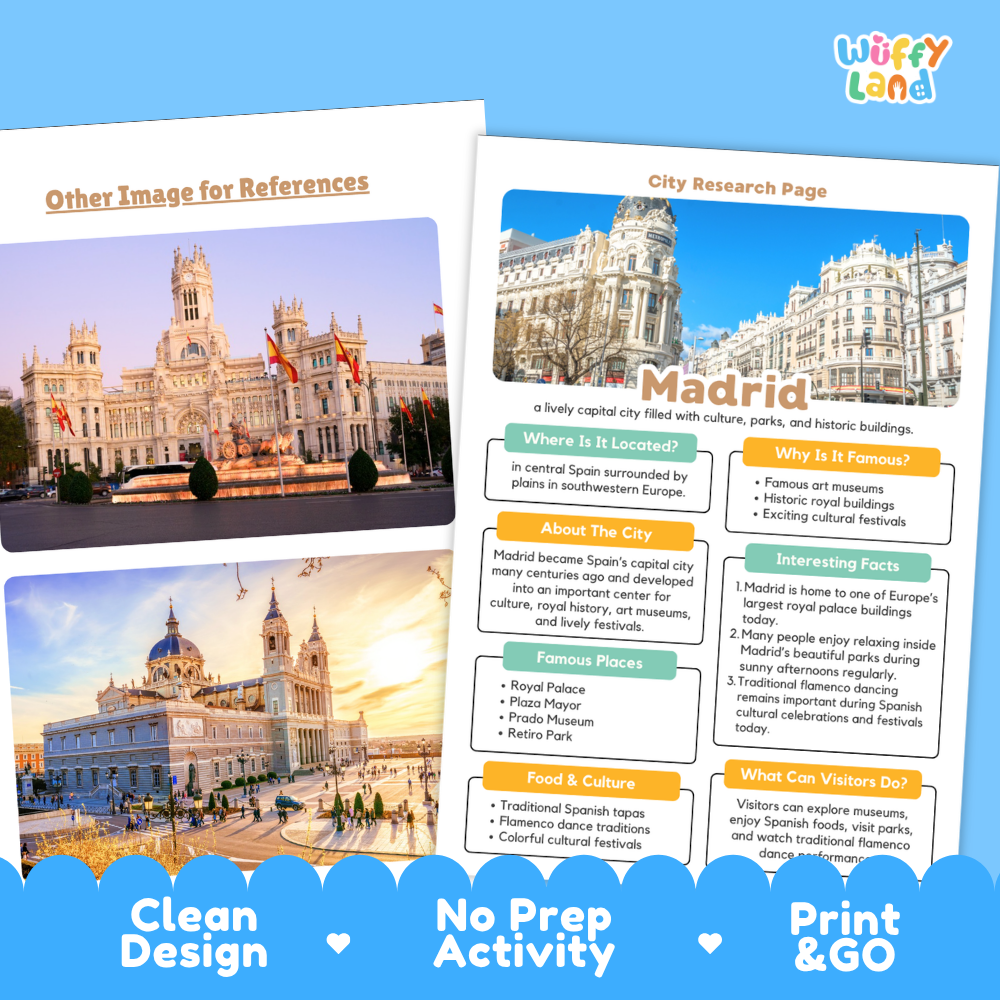 Madrid City Research Page Worksheets and Fact Sheet Activity
