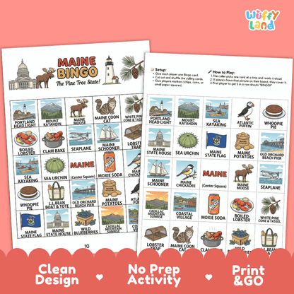 Maine Geography BINGO Game Pine Tree State Activity Printable Boards