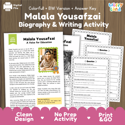 Malala Yousafzai Biography Reading Passage and Writing Activity Worksheets