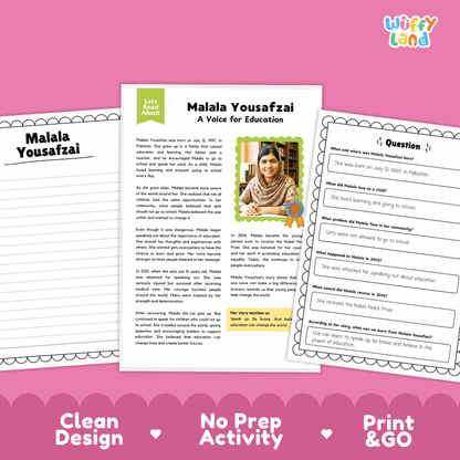 Malala Yousafzai Biography Reading Passage and Writing Activity Worksheets
