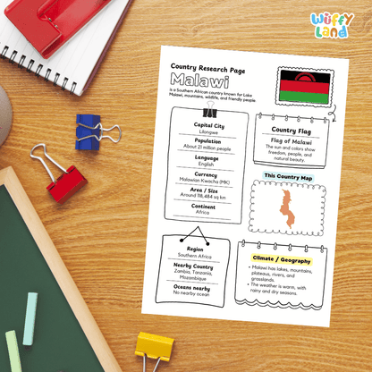 Malawi Country Research Project Worksheets and Activity Pages