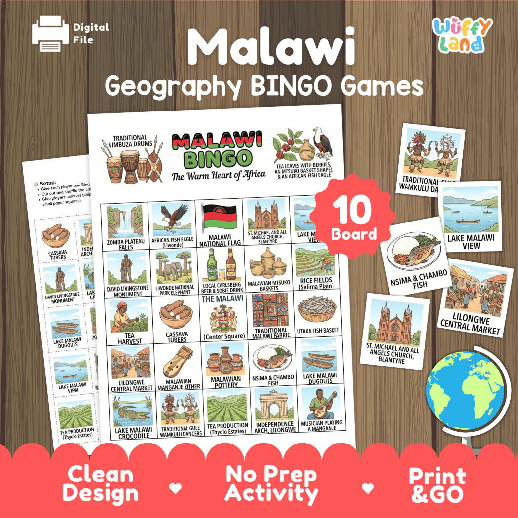 Malawi Geography BINGO Games Printable Country Study Activity Cards