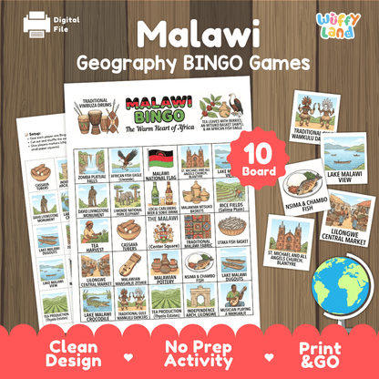 Malawi Geography BINGO Games Printable Country Study Activity Cards