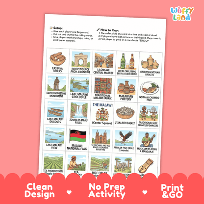 Malawi Geography BINGO Games Printable Country Study Activity Cards