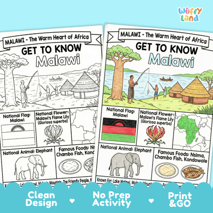 Malawi Geography Coloring Poster and Fact Sheet Printable Worksheets