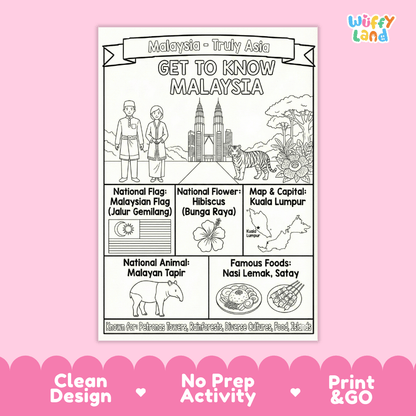 Malaysia Geography Coloring Poster and Fact Sheet Printables