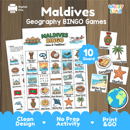 Maldives Geography BINGO Games Printable Activity Boards