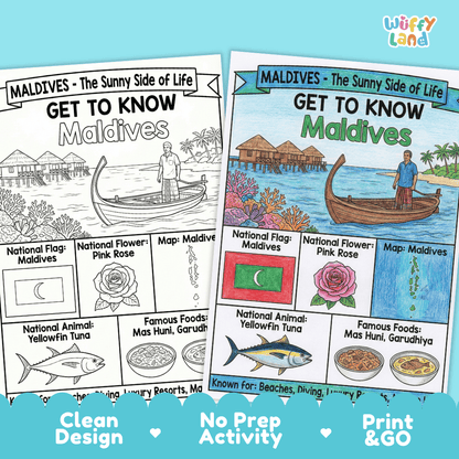 Maldives Geography Coloring Poster | Country Study Research Worksheet Activity
