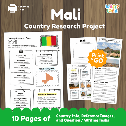 Mali Country Research Project Printable Worksheets and Activities