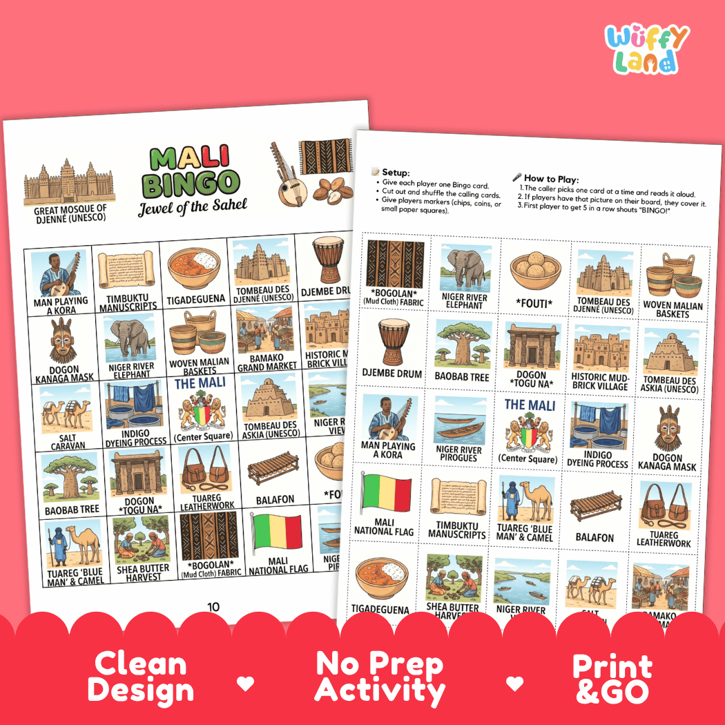 Mali Geography Bingo Games Printable Activity