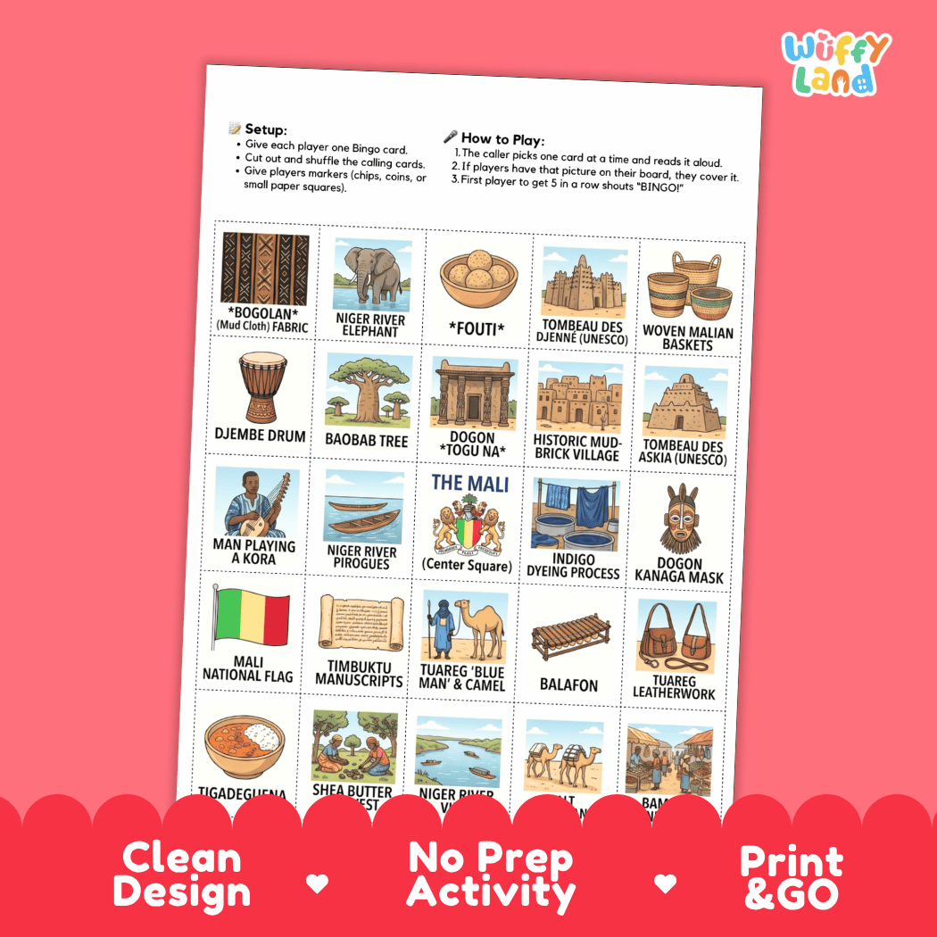 Mali Geography Bingo Games Printable Activity