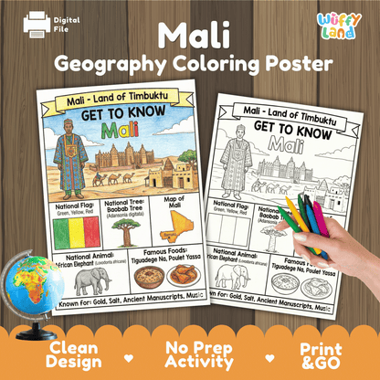 Mali Country Study Geography Coloring Page Worksheet Activity | West Africa
