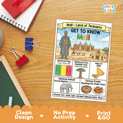 Mali Country Study Geography Coloring Page Worksheet Activity | West Africa