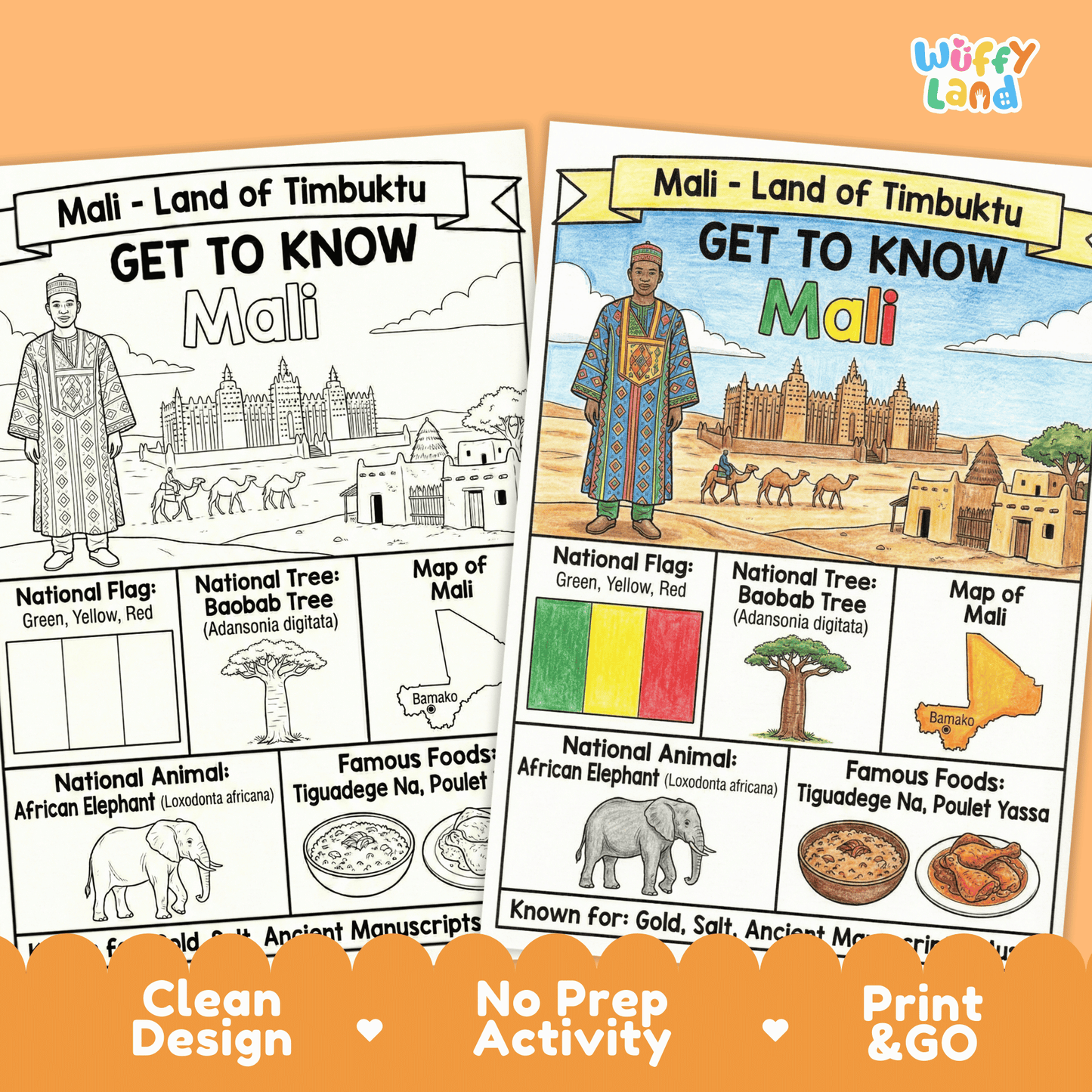 Mali Country Study Geography Coloring Page Worksheet Activity | West Africa