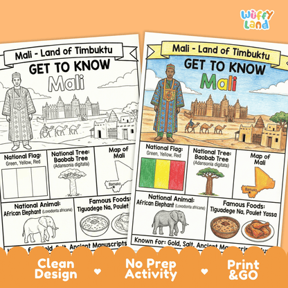 Mali Country Study Geography Coloring Page Worksheet Activity | West Africa