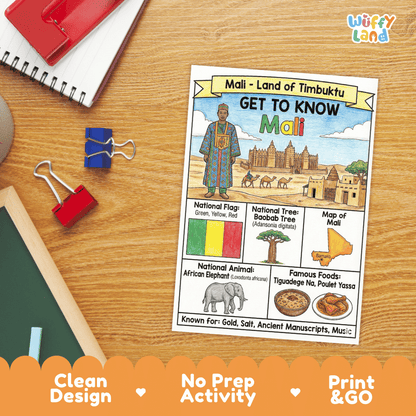 Mali Geography Coloring Poster and Fact Sheet Printable Worksheets