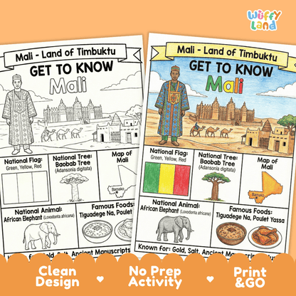Mali Geography Coloring Poster and Fact Sheet Printable Worksheets