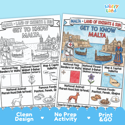 Malta Geography Coloring Poster and Fact Sheet Printables
