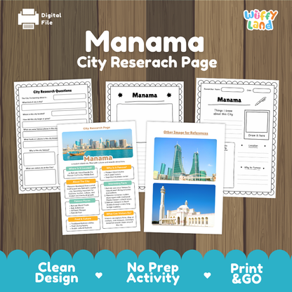 Manama City Research Worksheets and Fact Sheet