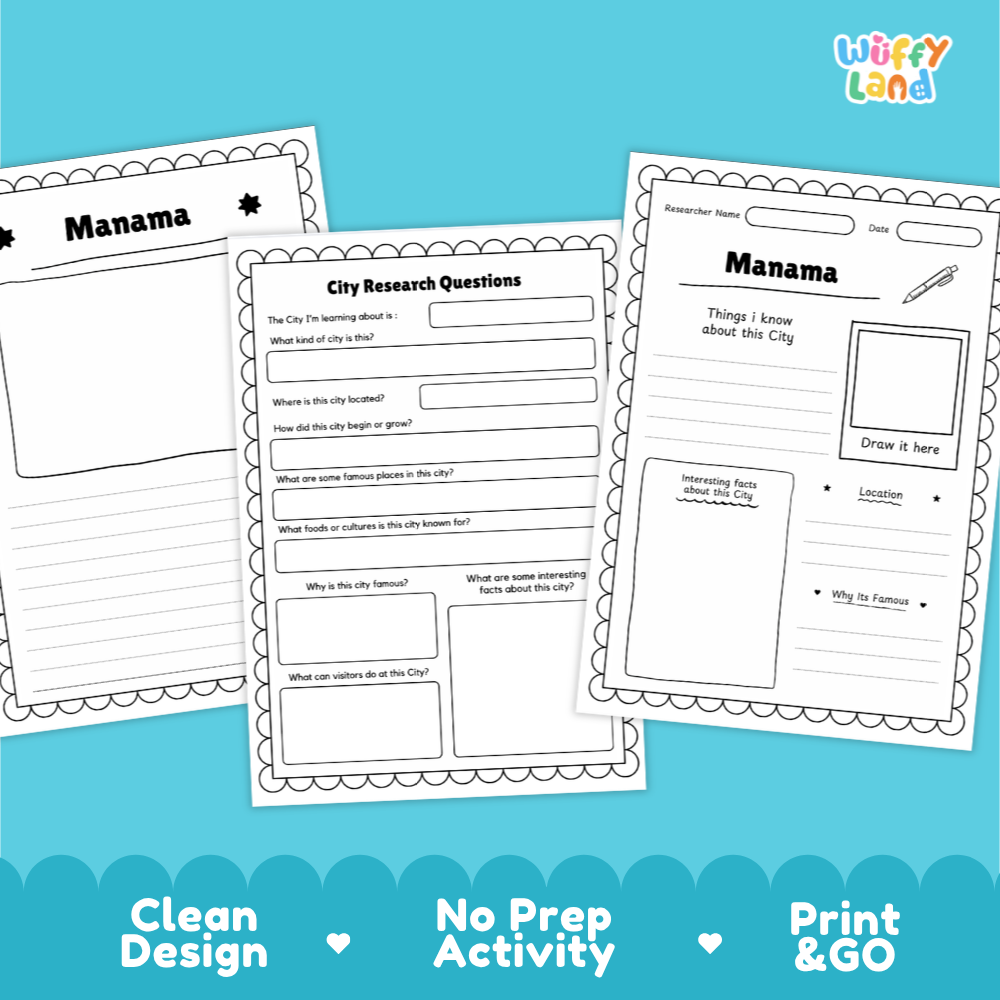 Manama City Research Worksheets and Fact Sheet