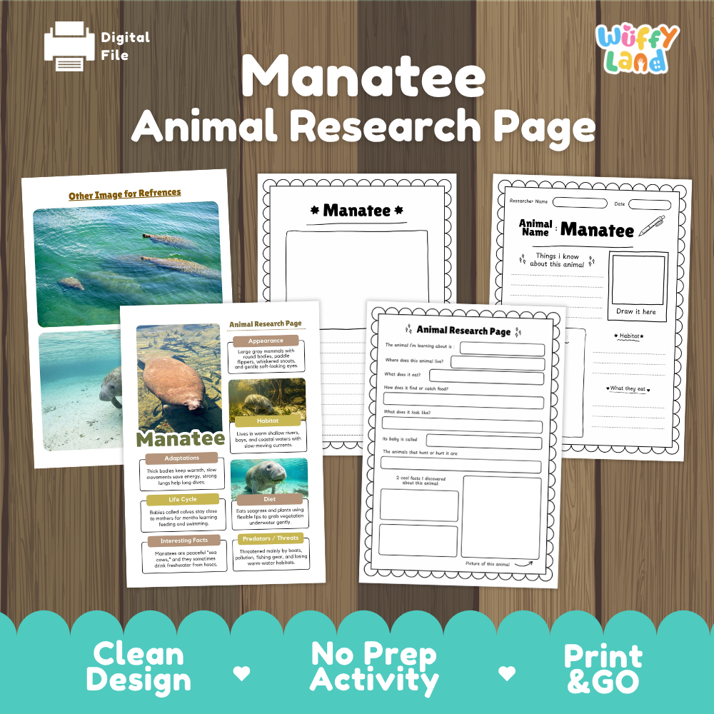 Manatee Animal Research Page Printable Worksheets for Early Elementary
